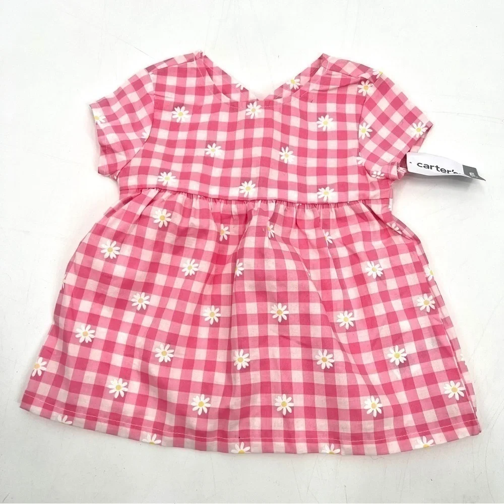 NWT CARTER'S Girl's Pink & White Gingham Checkered Lightweight Blouse Size 24M